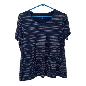 Kim Rogers Ladies Stretch Cotton T-shirt Navy Blue Striped Size Medium